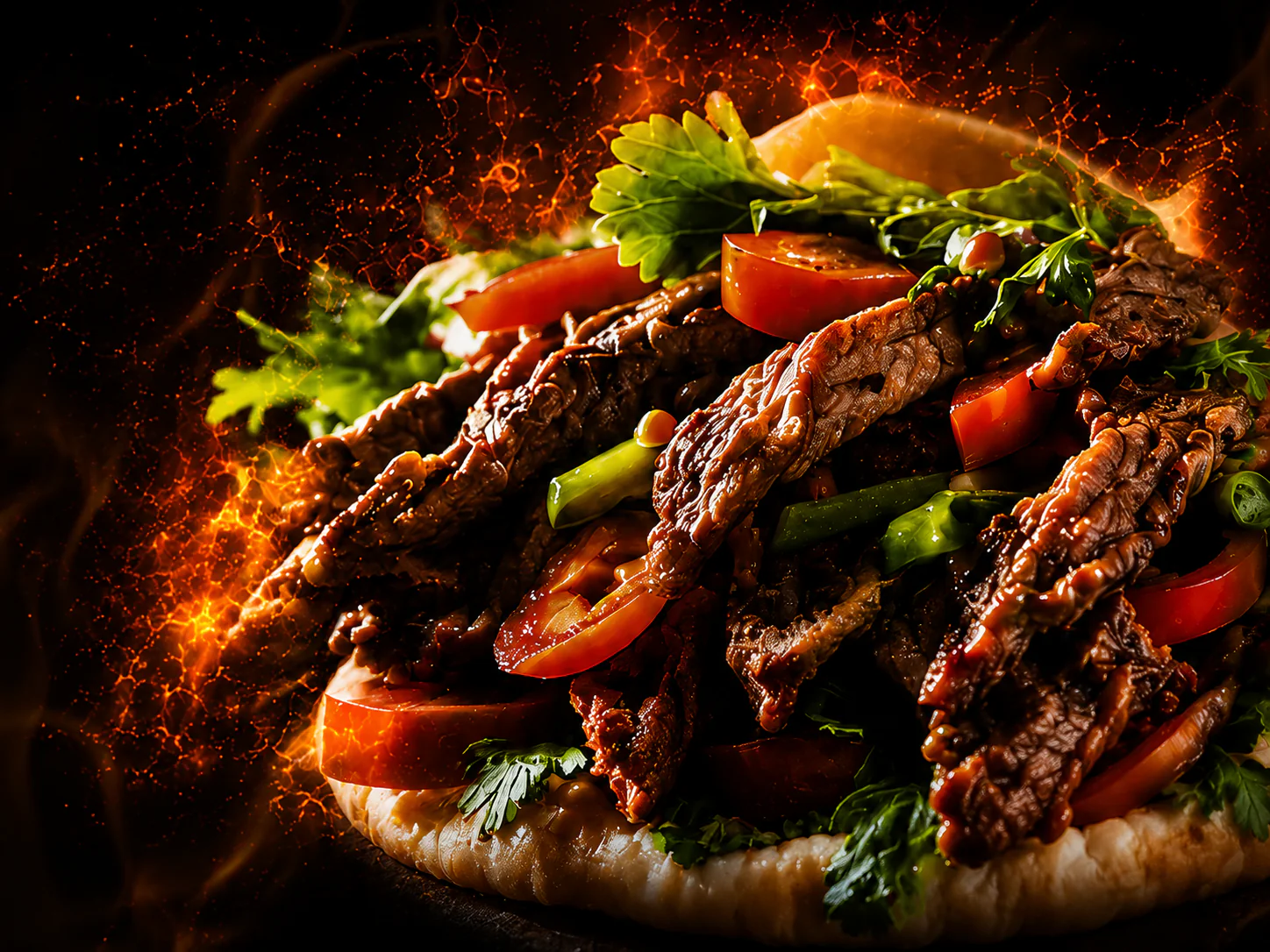 Steak Döner mit Salat, Tomaten und gegrilltem Fleisch
